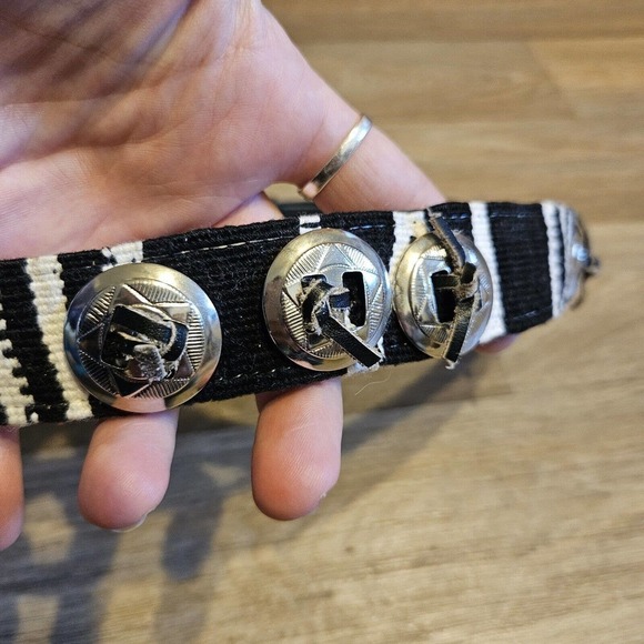 Express Compagnie Internationale Leather Corduroy Belt Size S Black White - Picture 3 of 14